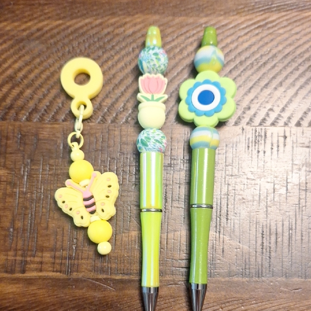 Colorful Beaded Pens with Butterfly Straw Topper Charm
